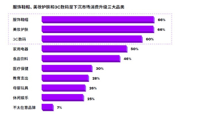 服饰鞋帽、美妆护肤和3C数码是下沉市场消费升级三大品类 服饰鞋帽、美妆护肤和3C数码是下沉市场消费升级三大品类